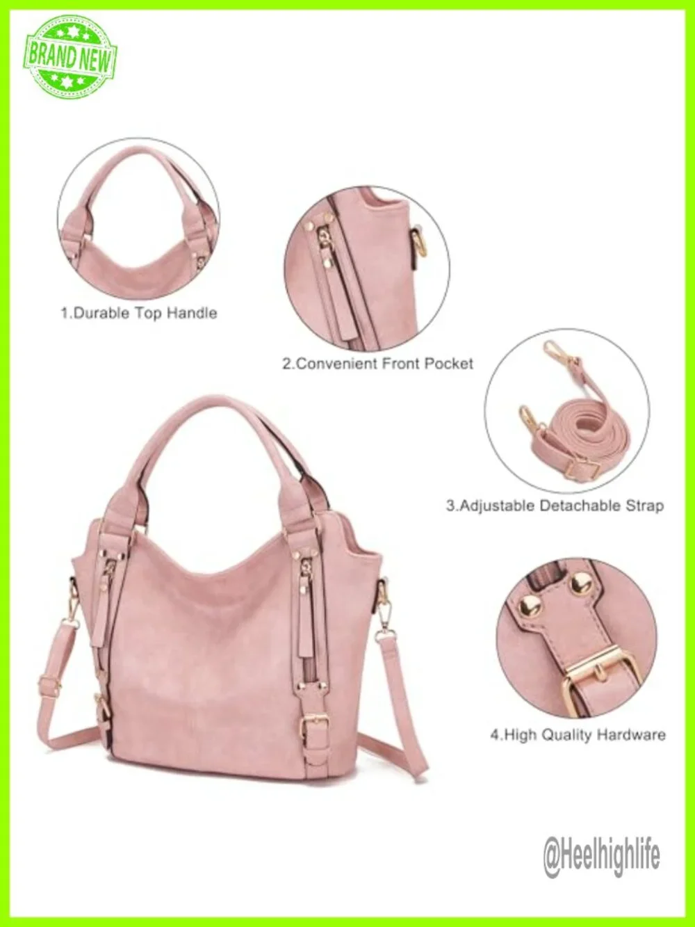 Large Hobo Crossbody Bag Set 4pcs Soft PU Leather Detachable Strap Total 9